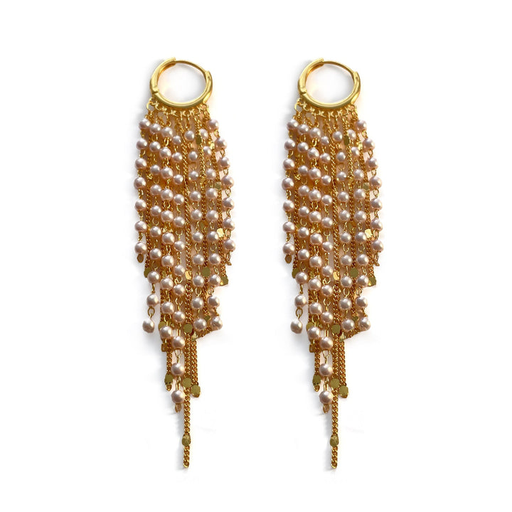 Elegant Long Pearl Tassel Hoop Earrings, Multi‑Layer Fringe Drop Earrings for Women