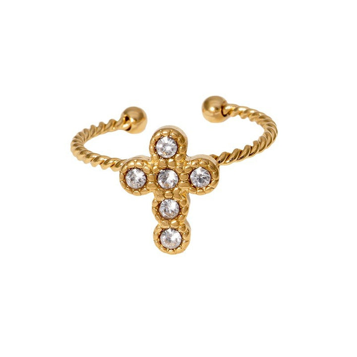 Twisted Band Cross Diamond Open Ring, Adjustable Vintage Stackable Finger Ring For Women