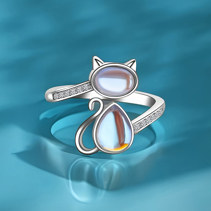 S925 Cat‑Shaped Gemstone Ring, Lovely Gift for Cat Lovers &amp; Pet Owners for Daily Wear