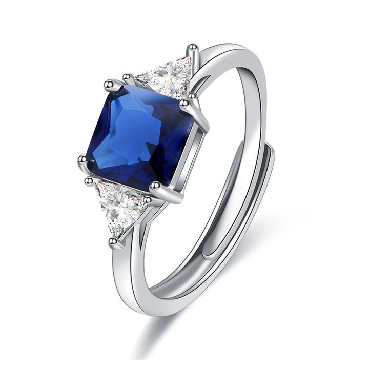 Three Stone Square Cut Adjustable Open Ring, Vibrant Colored Gemstone Statement Ring