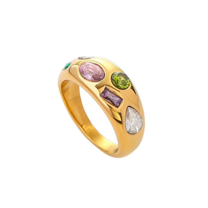 Vintage Gold Series Multi-Style Gem & Pearl Stackable Rings, Waterproof Fashion Statement Rings For Women