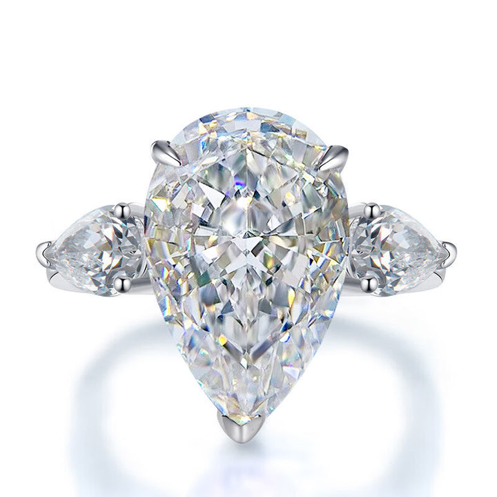 Multi-Cut Center Diamond Statement Ring Collection, Oval / Emerald / Pear Three-Stone Silver Cocktail Rings
