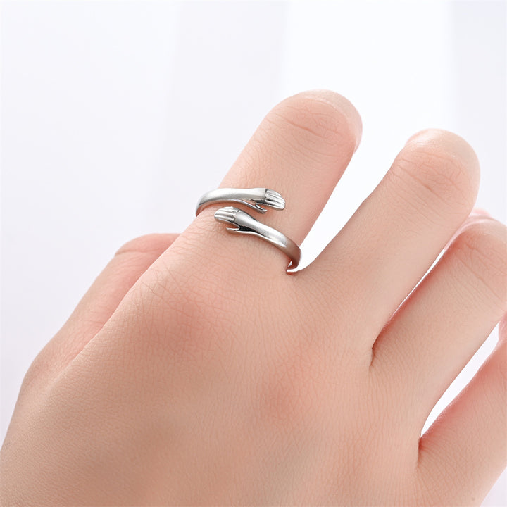 Hug Open Adjustable Couple Ring Set, Engraved Love Message Rings, Sweet Gift for Lovers