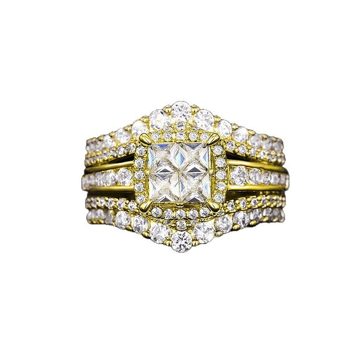 Princess Cut Ultra-Sparkling Diamond 2-in-1 Ring, Square-Motif Crown Design for Women