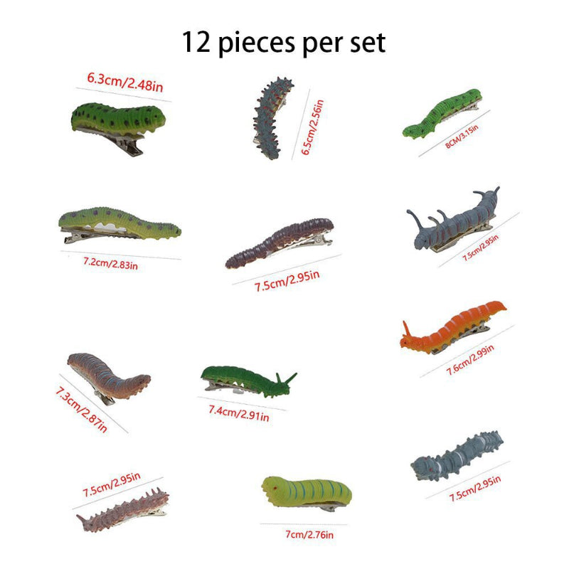 12  Pieces Realistic Caterpillar Bug Alligator Hair Clips, Funny Halloween Party Statement Hair Accessories