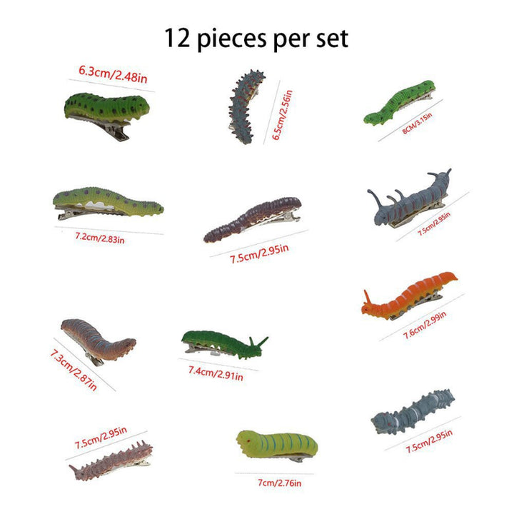 12  Pieces Realistic Caterpillar Bug Alligator Hair Clips, Funny Halloween Party Statement Hair Accessories
