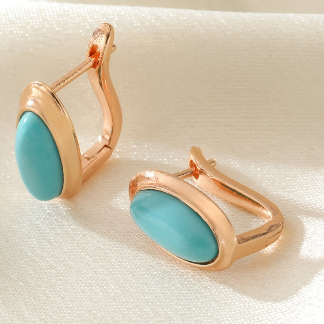 Oval Turquoise Gemstone Hoop Earrings, Classic Oval Stone Huggie Earrings for Women