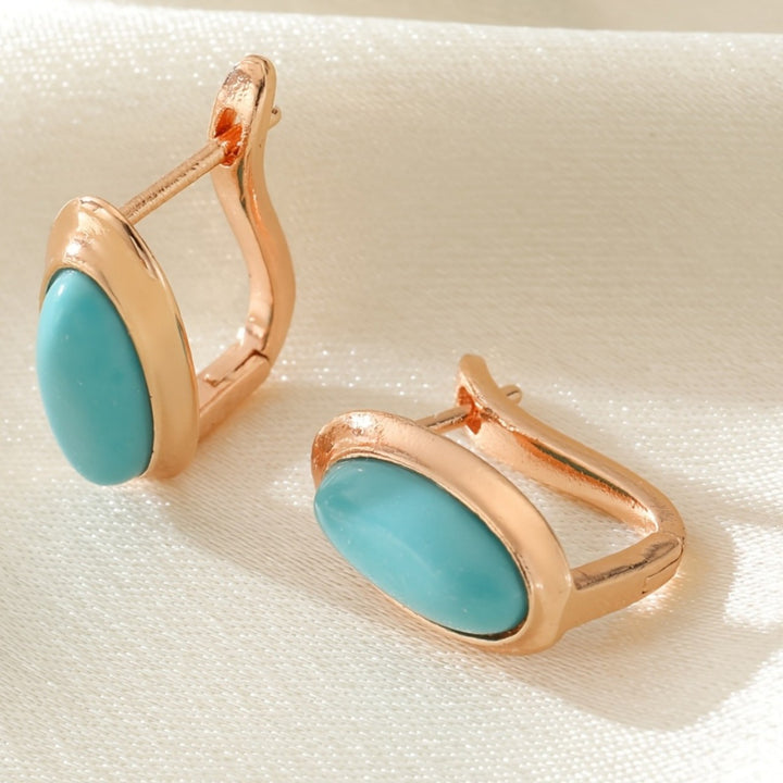 Oval Turquoise Gemstone Hoop Earrings, Classic Oval Stone Huggie Earrings for Women