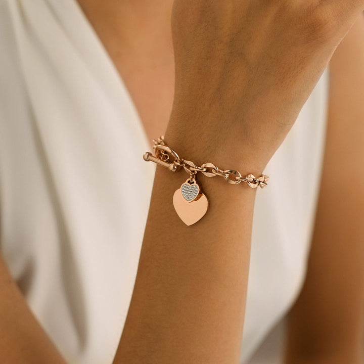 Heart-Shaped Diamond Pendant Bracelet, Hip-Hop Style Cuban Link Bracelet