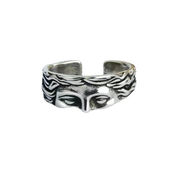 Antique Sculpted Face Open Cuff Statement Ring