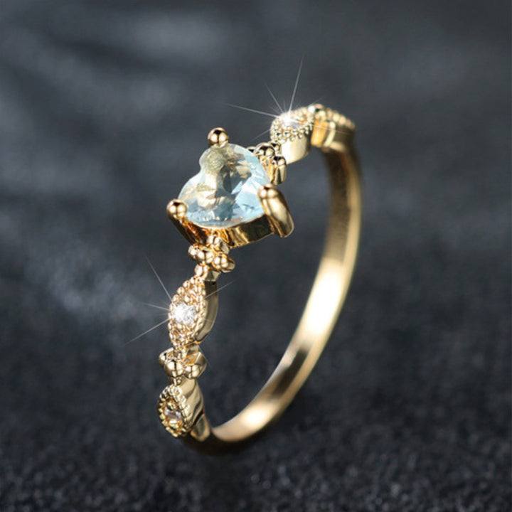 Vintage Heart‑Cut Blue Gem & Accent Diamond Promise Ring, Elegant Stackable Statement Ring