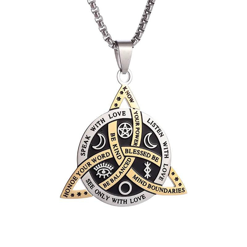 S925 Silver Triquetra Pendant Necklace, Star, Moon, and Fan-Shaped Necklace for Men Women