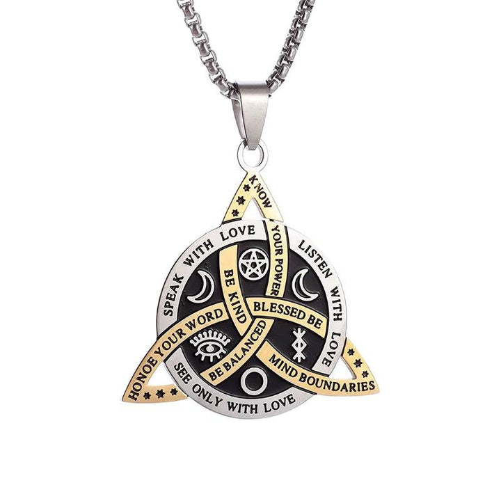 S925 Silver Triquetra Pendant Necklace, Star, Moon, and Fan-Shaped Necklace for Men Women