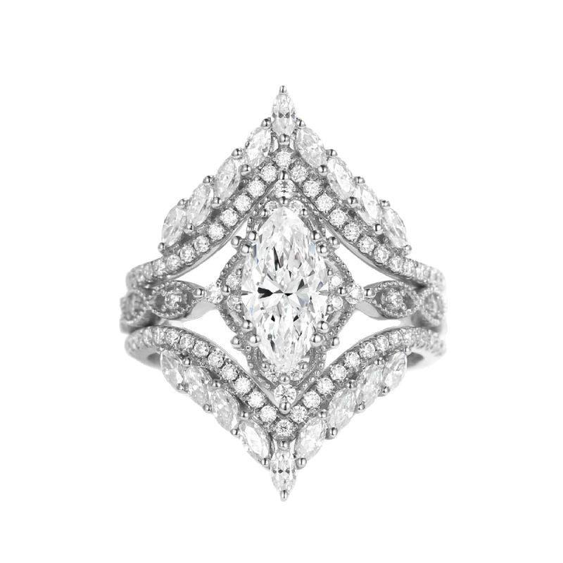 Marquise‑Cut Diamond 3‑Piece Bridal Stacking Ring Set, Vintage-Style Fashion Ring