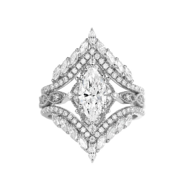 Marquise‑Cut Diamond 3‑Piece Bridal Stacking Ring Set, Vintage-Style Fashion Ring