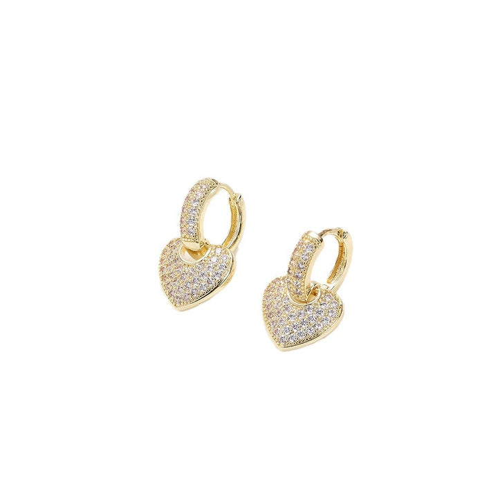 Sparkling Heart Drop Huggie Earrings, Paved Diamond Heart Earrings for Women Daily Party Jewelry