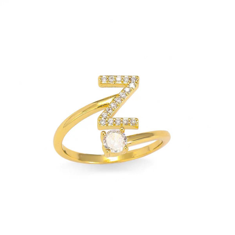 26 Letters Pave Initial Open Ring, Dainty Personalized Stackable Signet Ring