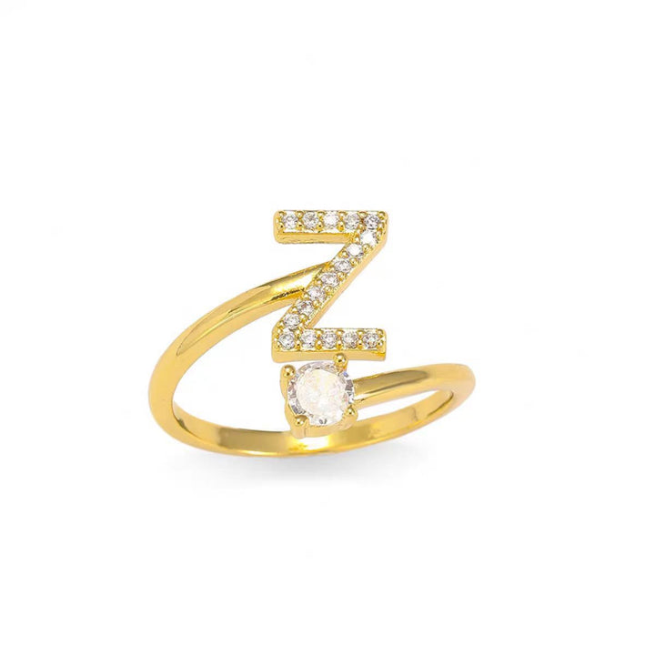 26 Letters Pave Initial Open Ring, Dainty Personalized Stackable Signet Ring