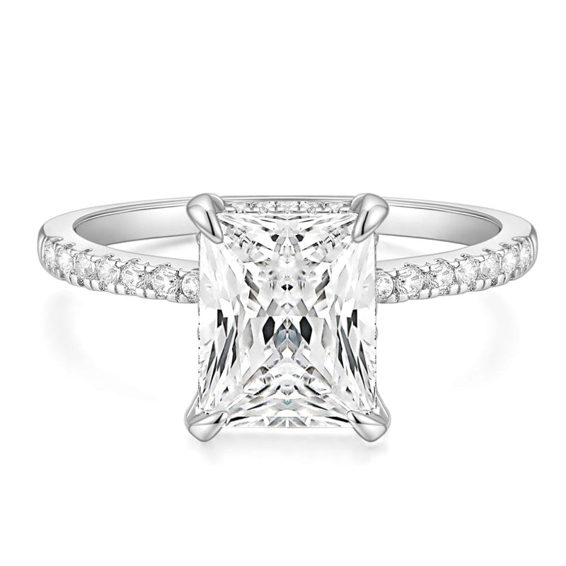 Radiant‑Cut Pave Side Stone Diamond Engagement Ring, Elegant Promise Ring for Women