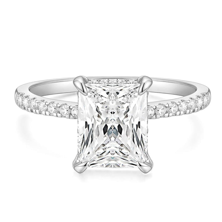Radiant‑Cut Pave Side Stone Diamond Engagement Ring, Elegant Promise Ring for Women