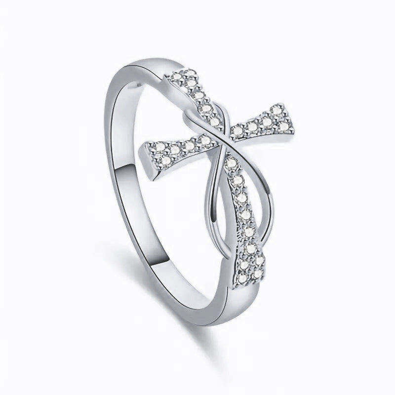 Infinity Loop Cross Full Pave Diamond Band Ring, Faith Eternal Love Women Stackable Jewelry