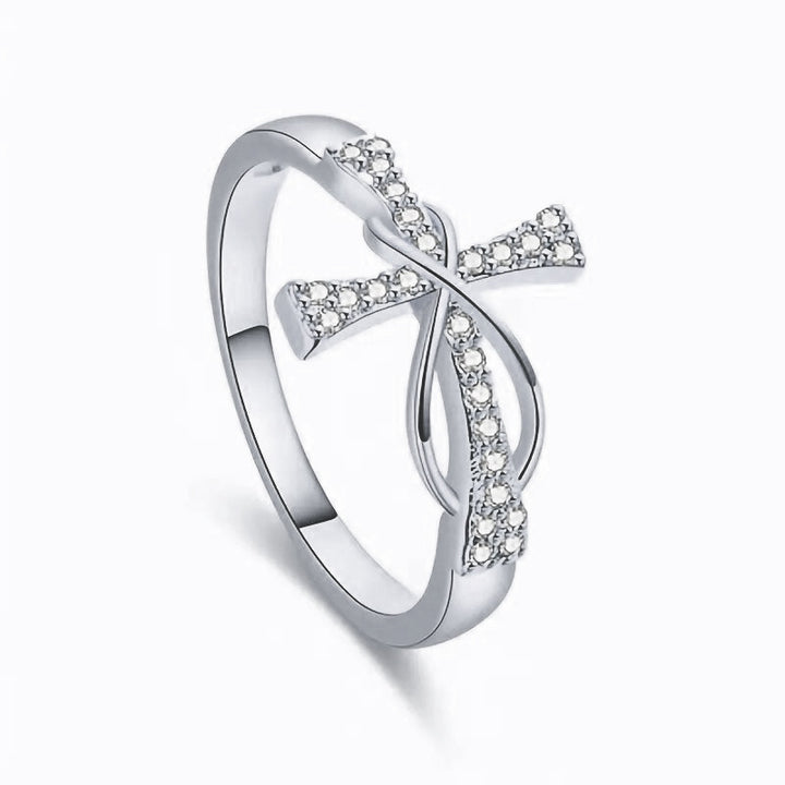 Infinity Loop Cross Full Pave Diamond Band Ring, Faith Eternal Love Women Stackable Jewelry