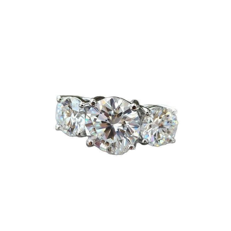 S925 Silver &amp; 14K‑Tone Three-Stone Diamond Promise Ring, Ideal Gift For Her