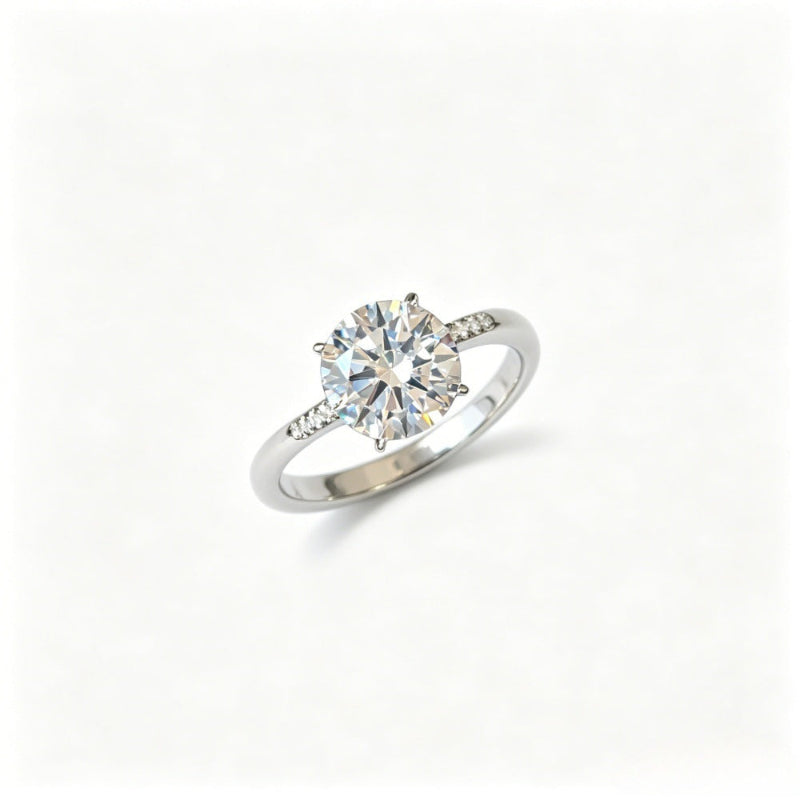 Five Carats/Three Carats Round Diamond Half Pave Split Engagement Ring, Minimalist Timeless Bridal Promise Ring