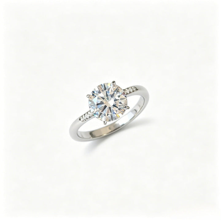 Five Carats/Three Carats Round Diamond Half Pave Split Engagement Ring, Minimalist Timeless Bridal Promise Ring