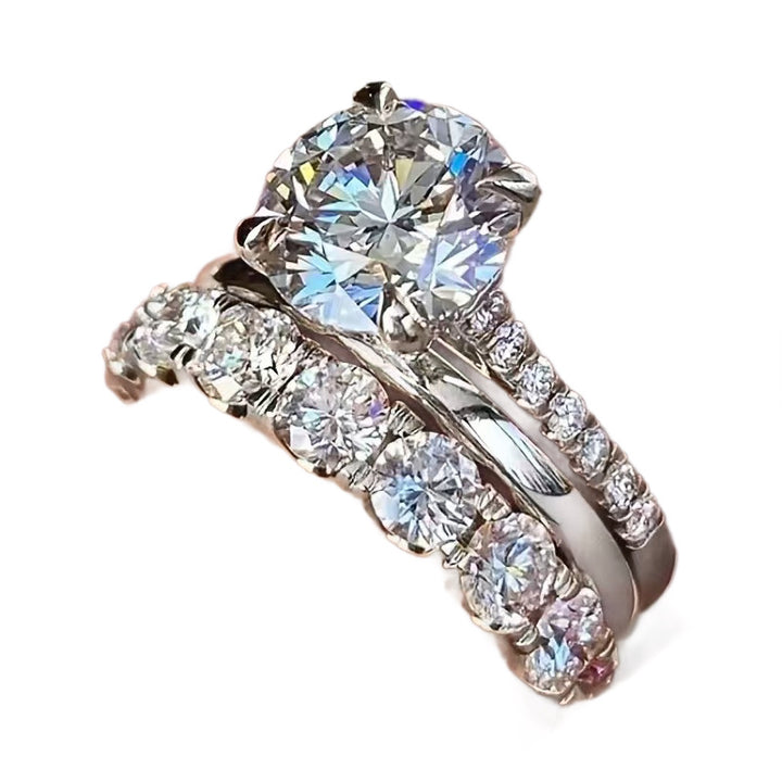4-Prong Round Diamond Bridal Stack Ring Set, Solitaire & Graduated Wedding Band Kit