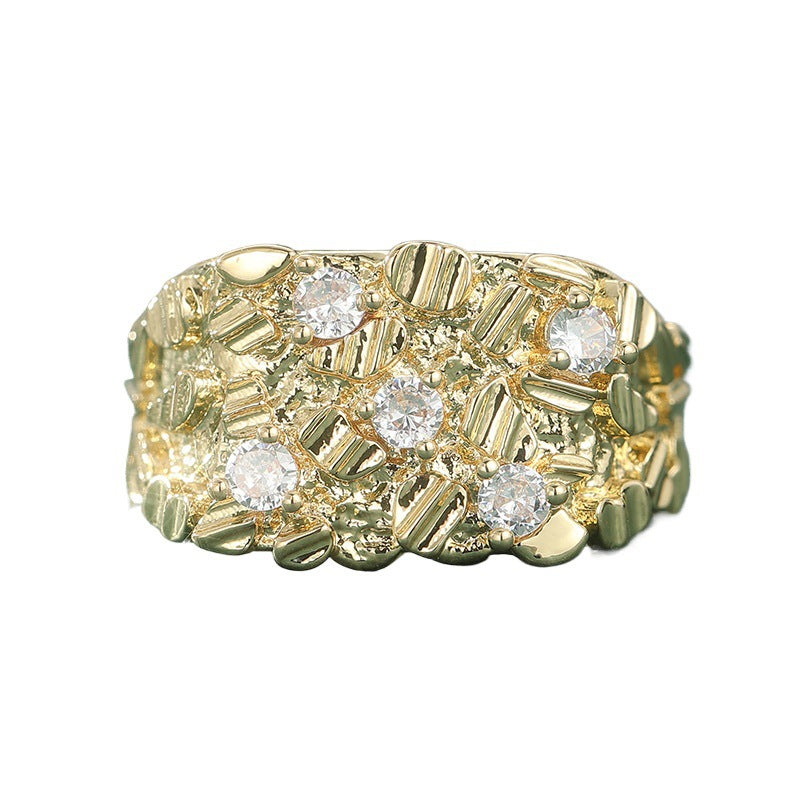Bohemian style Statement Ring, Bold Chunky Ring with Sparkling Diamonds for Men &amp; Women