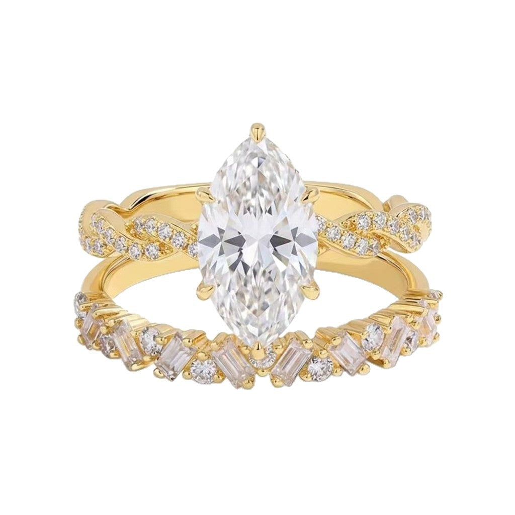 Marquise Cut 5A Grade Diamond Ring Set, Hypoallergenic Bridal 2-Piece Ring for Women