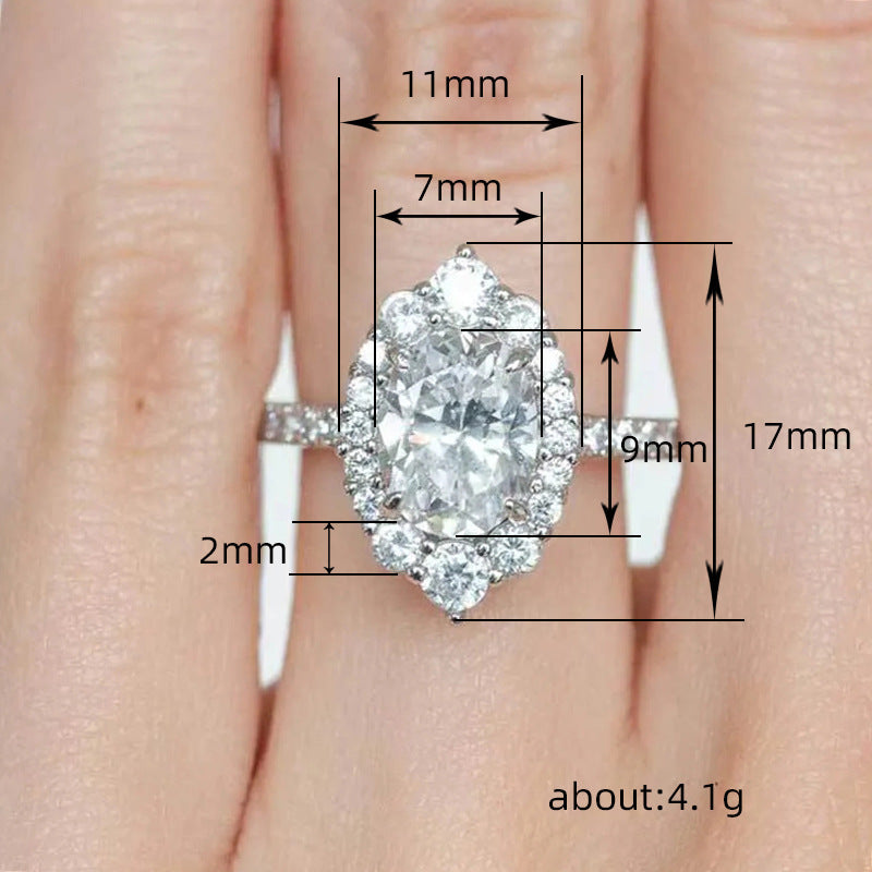 Marquise Cut Halo Diamond Engagement Ring, S925 Silver Paved Band Ring