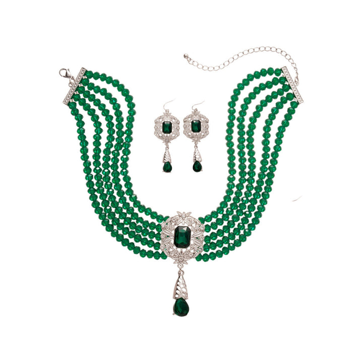 Multi‑Layer Gemstone Choker Jewelry Set, Luxury Teardrop Pendant Earrings and Necklace Set