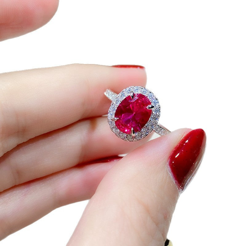 Oval Cut Gemstone Halo Ring, Elegant Red Stone Statement Ring, Timeless Jewelry for Women