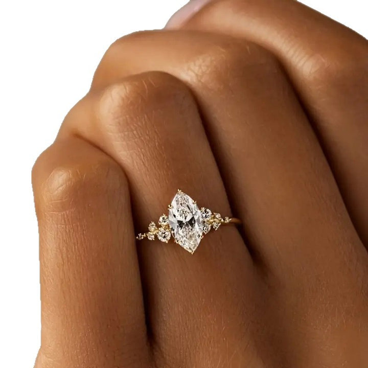 Marquise Diamond Vine Branch Yellow Engagement Ring, Dainty Nature Inspired Floral Promise Ring