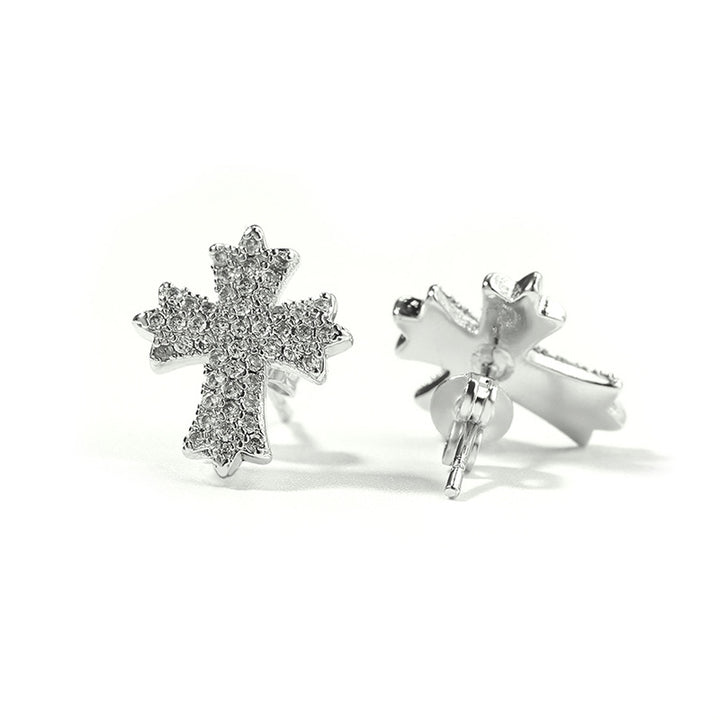 Pave Diamond Cross & Crisscross Statement Stud Earrings, Hip Hop Daily Ear Jewelry for Unisex
