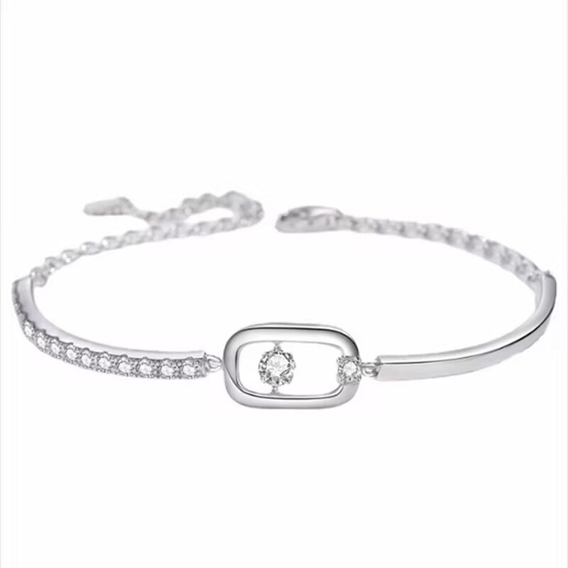Geometric Open‑Frame Floating Diamond Bangle Bracelet, Unique and Chic Women&