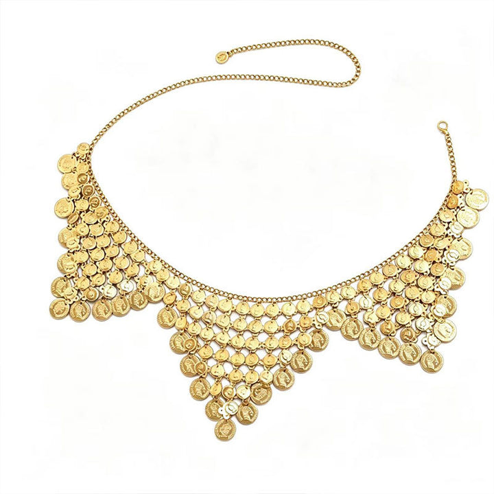 Vintage Coin Tassel Waist Chain, Adjustable Boho Layered Metal Belly Body Chain for Women