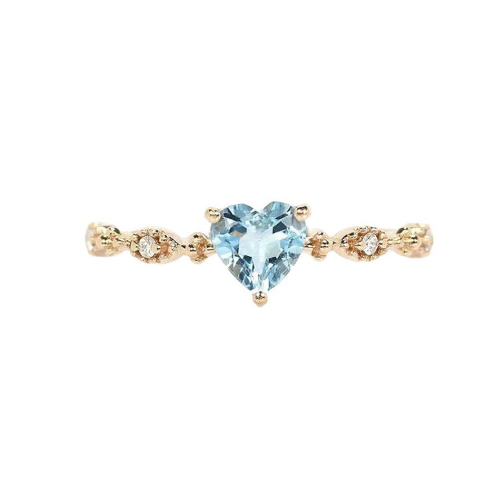 Vintage Heart‑Cut Blue Gem & Accent Diamond Promise Ring, Elegant Stackable Statement Ring