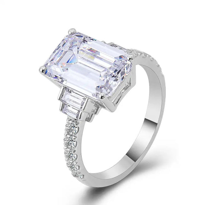 Emerald Cut Sparkling Diamond Ring, Elegant Luxury Engagement Style Jewelry for Women