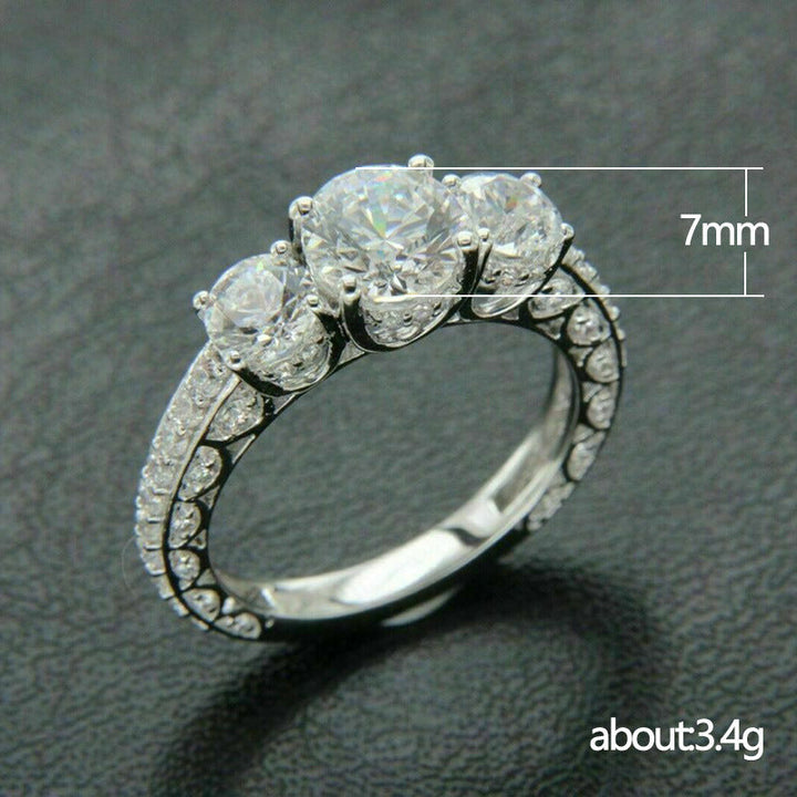 Three Stone Pave Diamonds Engagement Ring, Vintage Milgrain Promise Ring For Women