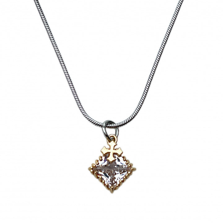 Two‑Tone Cross Diamond Sweater Necklace, Minimalist Gothic Charm Necklace, Ideal Gift for Couples
