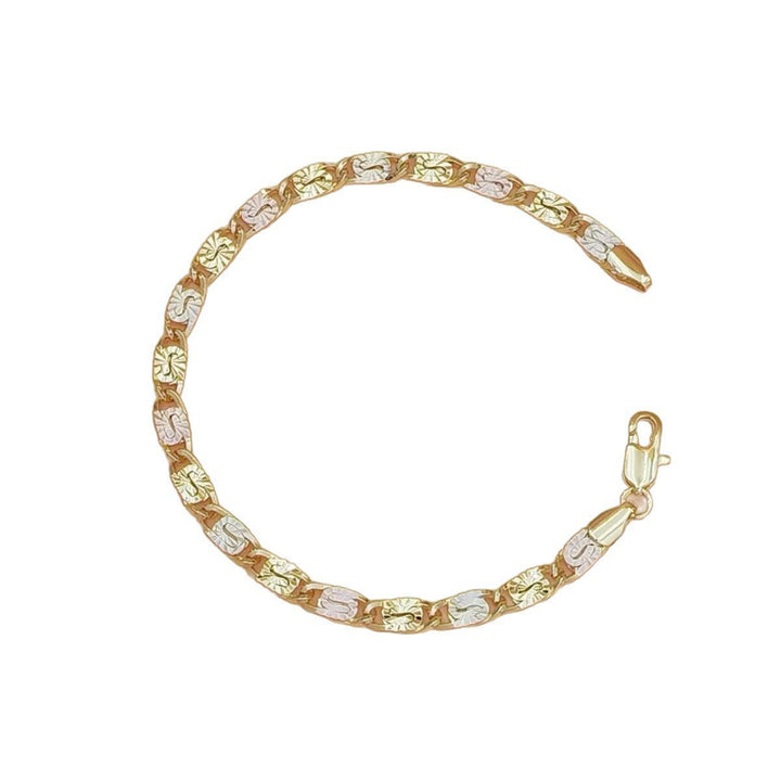 Embossed Sunflower Flat Link Bracelet, Classic Figaro Chain Dainty Stackable Women Daily Minimalist Wrist Jewelry