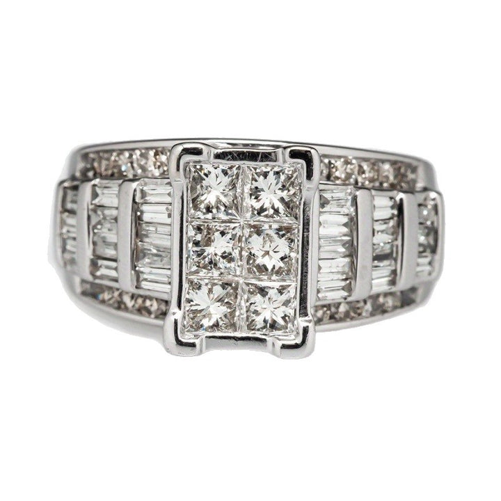 Art Deco Square Cluster Stacking Ring, Vintage Baguette Stone Statement Ring for Women