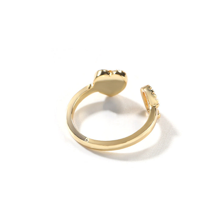 26‑Letter Open Cuff Ring, Paved Diamond Initial &amp; Heart Adjustable Statement Ring