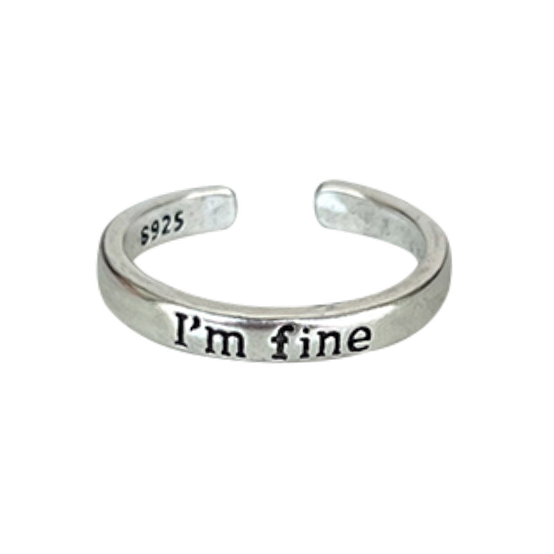 "I'm fine" Engraved Slim Open Ring, Vintage Two-Tone Stackable Text Statement Rings For Women