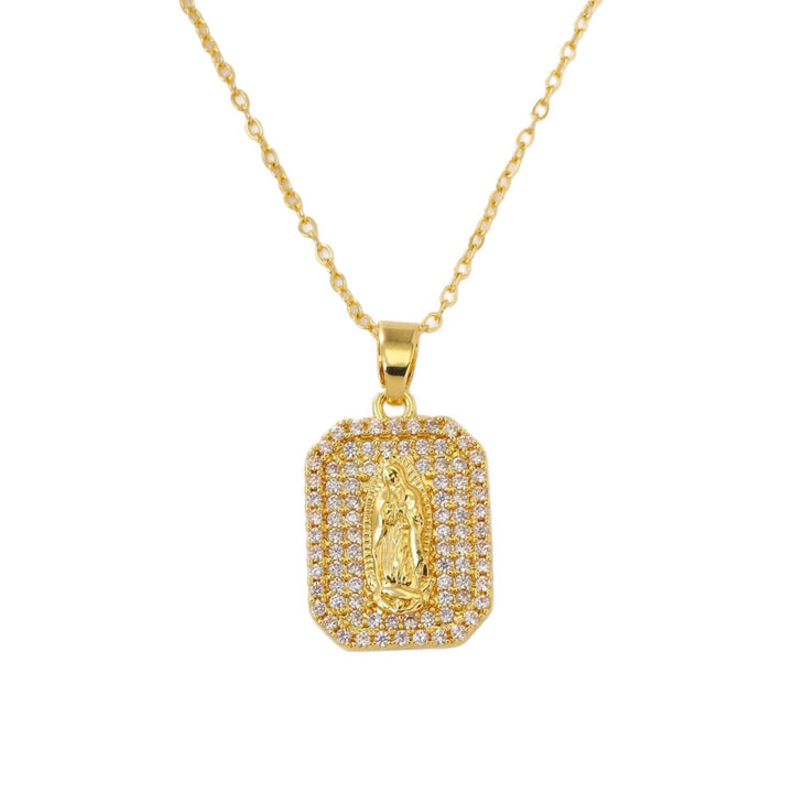 Iced‑Out Virgin Mary Tag Pendant Necklace, Bold, Fully Hip-Hop Style Necklace