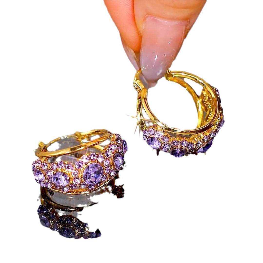Sparkling Multi Stone Hoop Earrings, Elegant Hollow Inlaid Circle Earrings for Women
