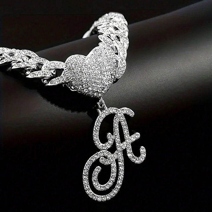 Cursive Initial Letter Diamond Cuban Chain Bracelet &amp; Anklet, Hip-Hop/Punk Style